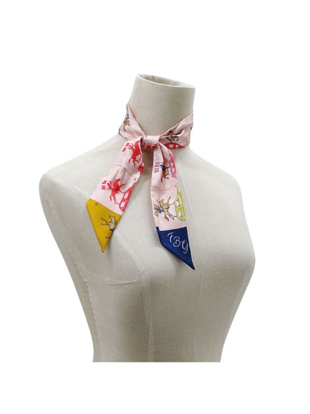 Hermes Scarf Twilly Silk Pink Horse Car - Picture 7 of 9